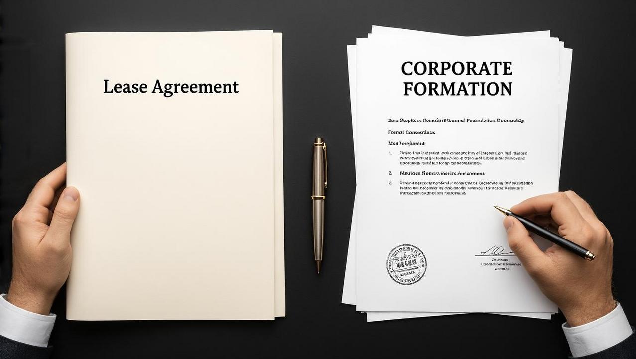 Choosing Between Leasehold and Company Structure A visual comparison of a simple lease document versus a complex company file, representing the choice foreigners face when buying property in Thailand.