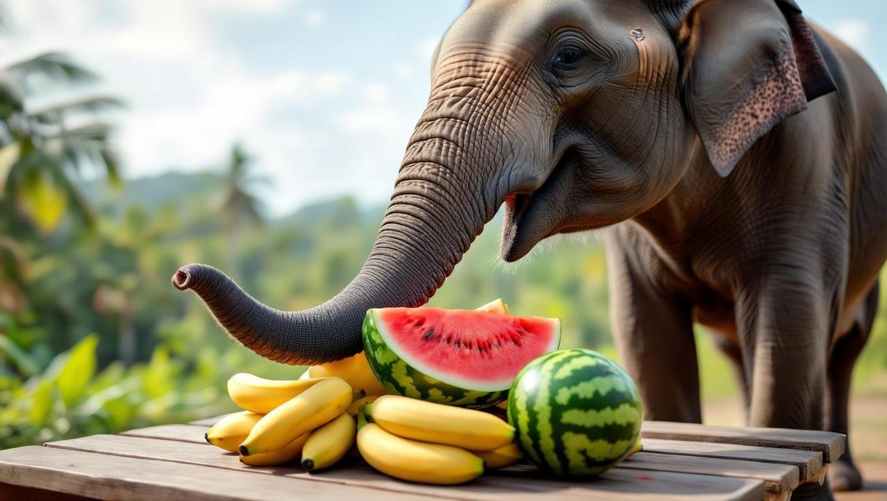 Ethical Feeding at a Genuine Rescue Sanctuary An elephant's trunk gently taking fruit from a platform, representing a respectful, no-contact feeding method at an ethical sanctuary.