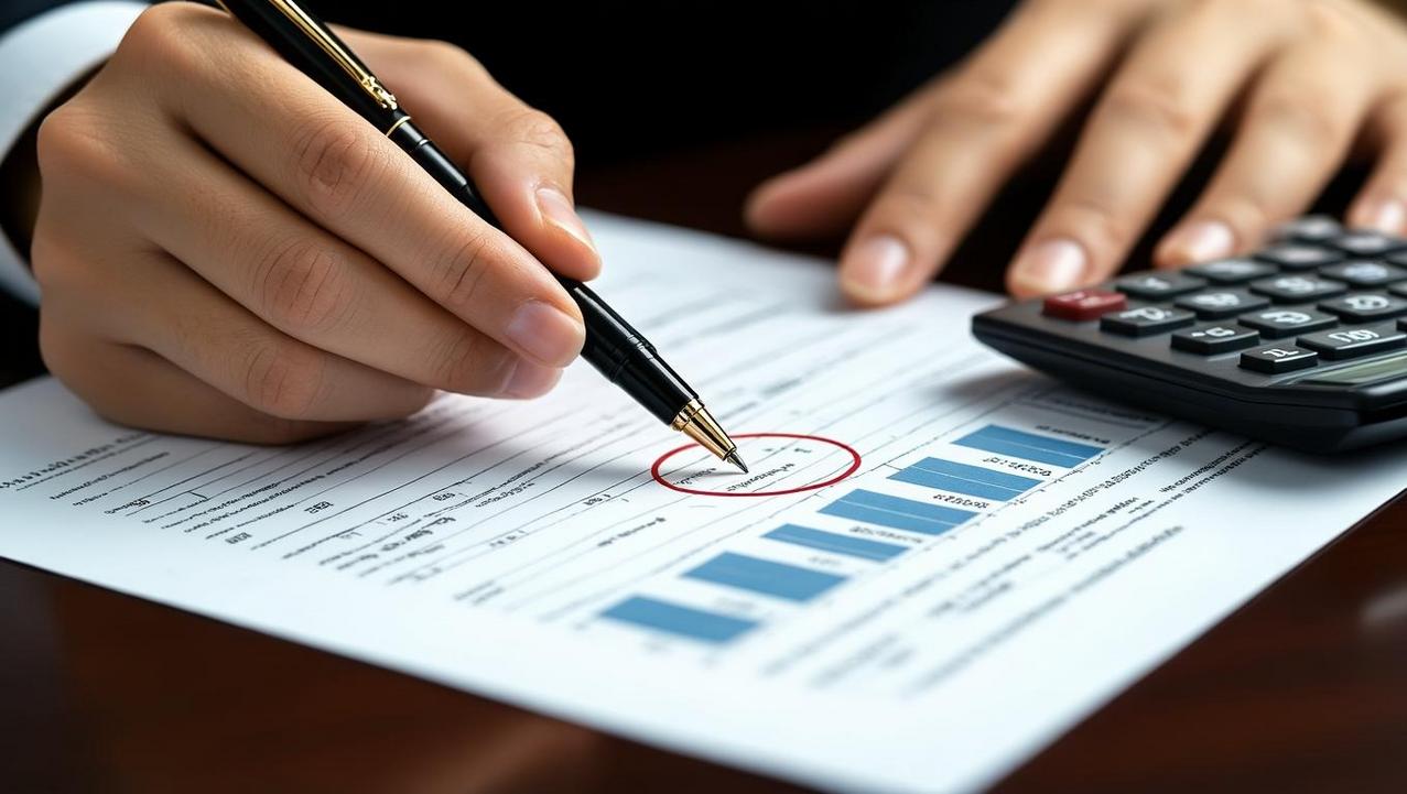 A close-up of a Thai auditor's hands reviewing financial statements, symbolizing the mandatory annual audit for a property holding company.