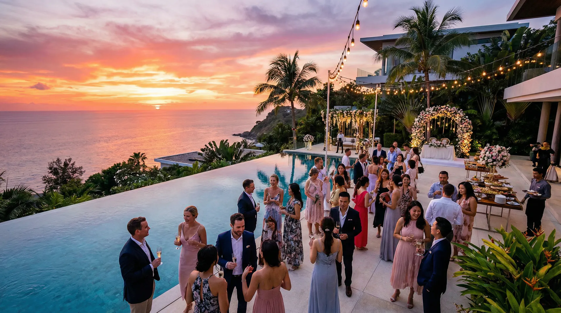 Spectacular Cliffside Wedding in Phuket A luxurious and spectacular cliffside wedding venue in Phuket, featuring a blend of Thai architecture and modern design with stunning ocean views.
