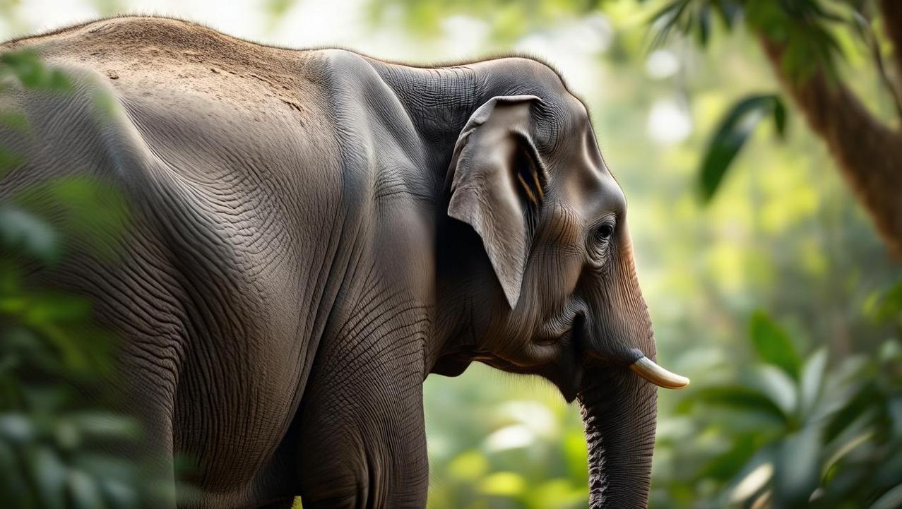 An Unburdened Elephant Free from Riding A close-up of an elephant's back, free of any saddle or rider, highlighting the ethical stance against elephant riding in sanctuaries.