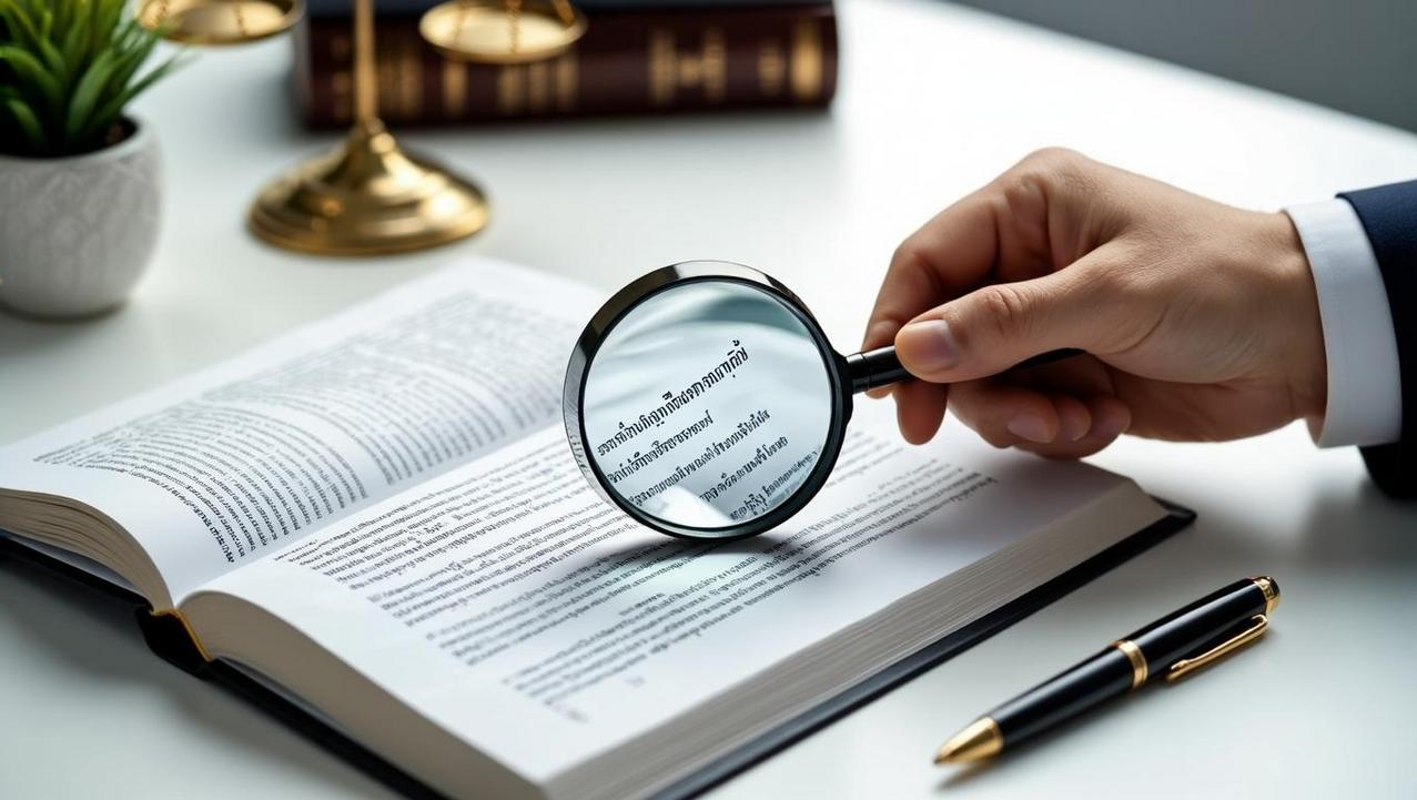 Understanding Foreign Land Ownership Law in Thailand A magnifying glass scrutinizing a legal document about Thai property law, representing the core challenge for foreign buyers.