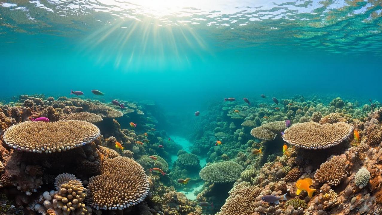 Vibrant Coral Gardens of Koh Ba Ngu A vibrant underwater view of the hard coral gardens at Koh Ba Ngu, Similan Islands, teeming with colorful reef fish.
