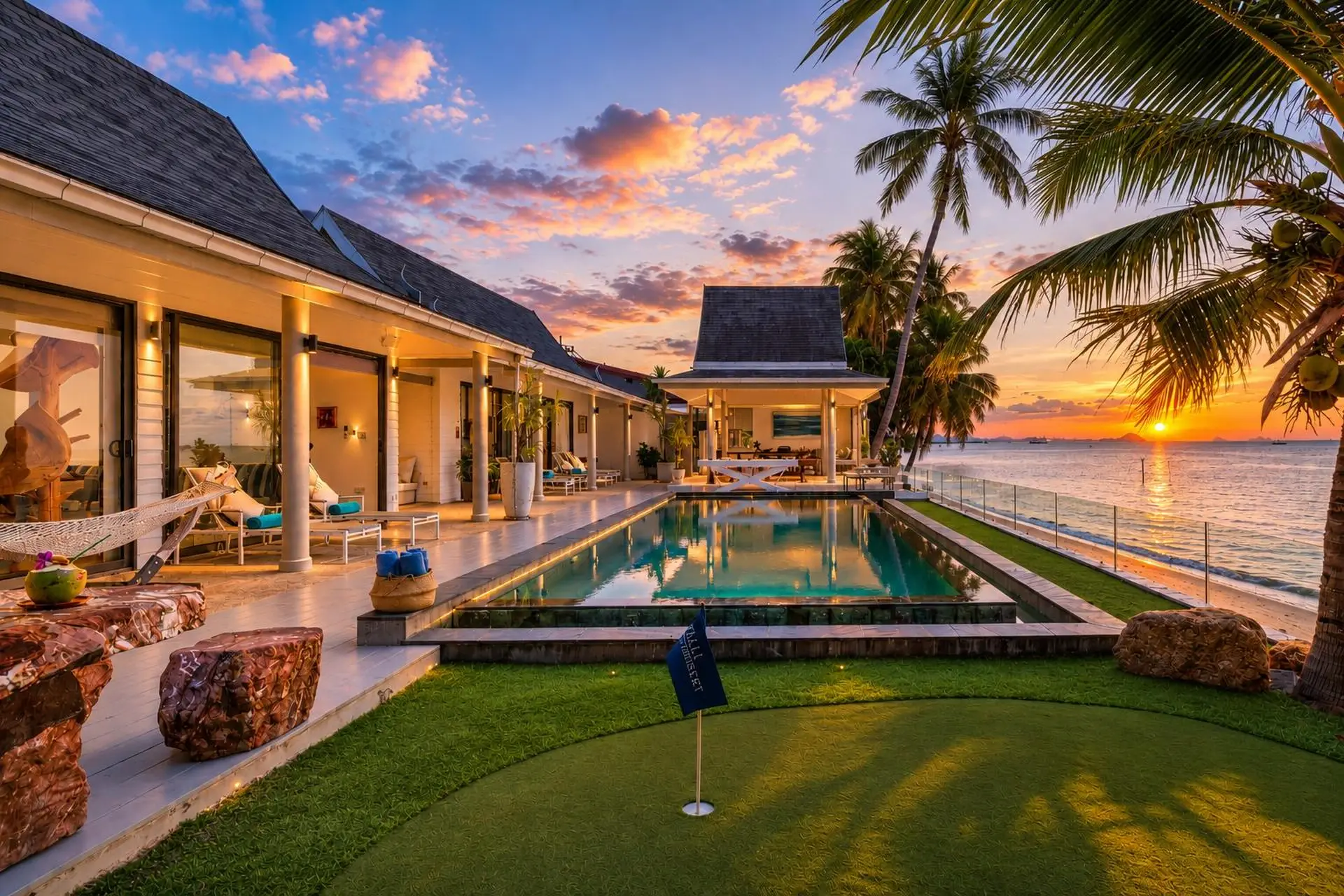 Family Beach Villa For Rent in Koh Samui, 4 Bedrooms with 2 Kids’ Bedrooms, Pool, Mini Golf and Fitness Room - Nathon, Ko Samui, Thailand